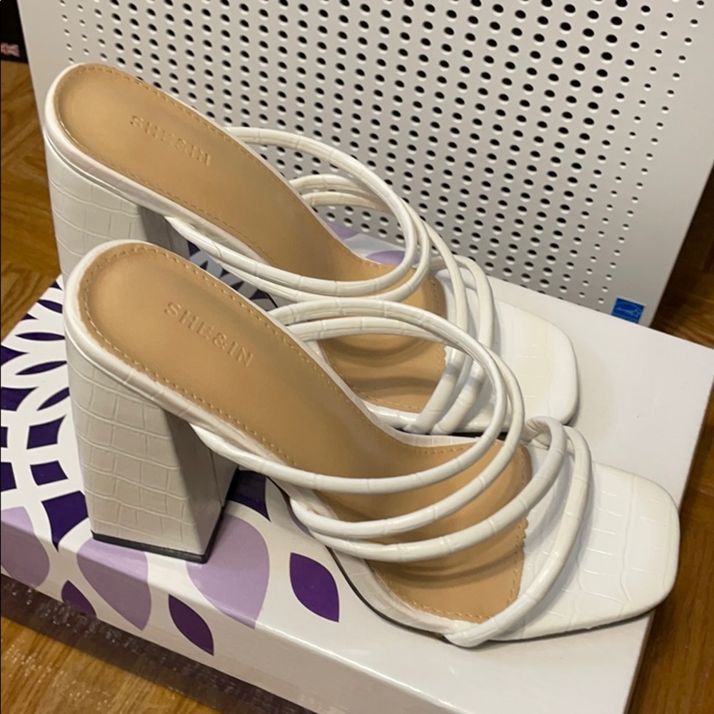 White 90s Style High Heeled Mules